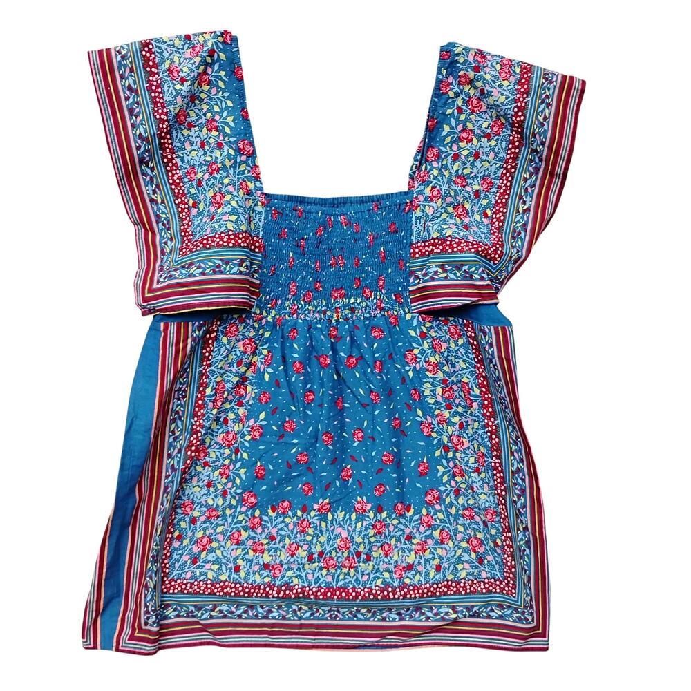 Forever 21 Blue Floral Smocked Peasant Top - Picture 3 of 5